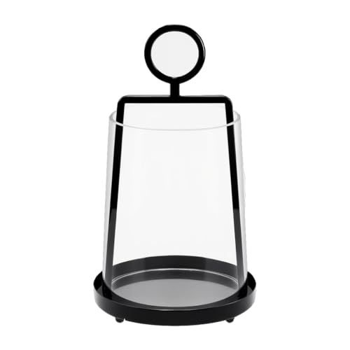 "9"" Wide Modern Farmhouse Metal Hurricane Candle Holder with Handmade Sturdy Glass Sleeve in Black for Pillar Candle & Plants, Glass Hurricane Lantern, Industrial, Minimalistic"