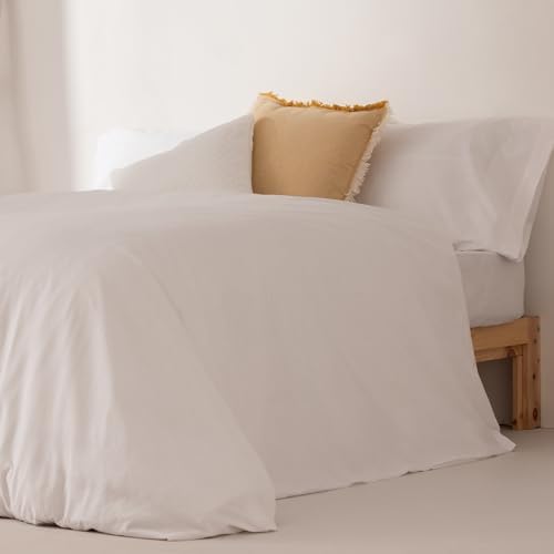 GAMUSI 100% Cotton Duvet Cover Set for 135/140 cm Bed with 2 Pillow Cases White