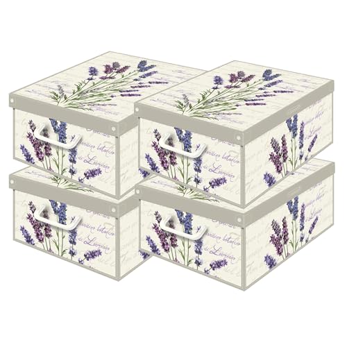 Lavatelli Set of 4 Cardboard Storage Boxes with Lid Lavender 25x35x17.5cm - Clothes organiser in cardboard, lavender scented lid, set of 4 boxes of 25x35x17.5 cm. Made in Italy
