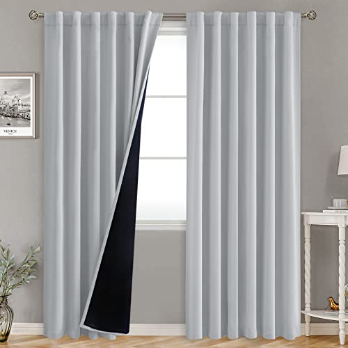 BGment Light Grey 100% Blackout Curtains 84 Inches Long with Reducing Noise Liner, Rod Pocket and Back Tab Double Layer Full Room Darkening Window Curtain for Bedroom, 2 Panels, Each 52 x 84 Inch