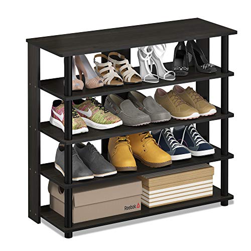 Furinno TURN-N-TUBE Shoe Rack, 5 Tier Shoe Organizer, Wide Shoe Storage, 11.8 x 31.5 x 29.5, for Closet Entryway, Office, Garage, Espresso/Black