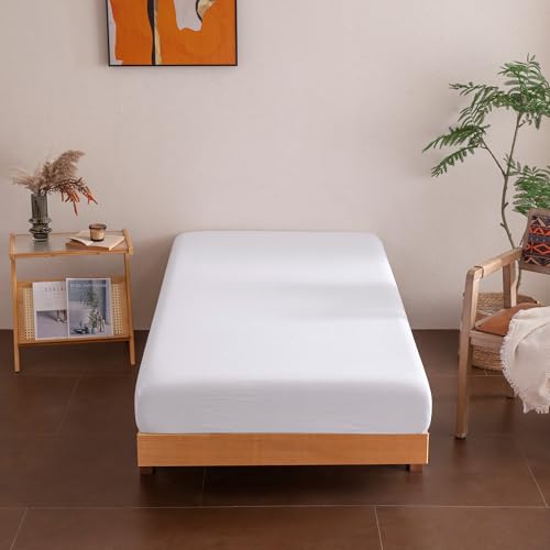 Sonive Single Fitted Sheet, Breathable Deep Pocket 11.8 Inches (30 cm) Bed Sheet, OEKO-TEX Certified Machine Washable Sheets for Single Bed 90 x 190cm, White