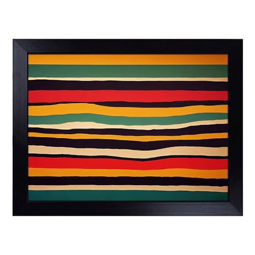 Lap Tray with Bean Bag Cushion, Abstract Striped Art - Handmade in the UK, Raised Wooden Edge, Padded Cushion, Heat-Resistant Wipe-Clean Surface, for Meals, Laptops and Crafts
