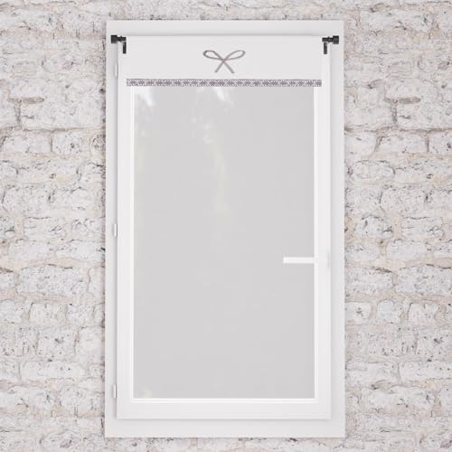Soleil d'ocre, Emilie Embroidered Cotton Half Curtain 60 x 120 cm White
