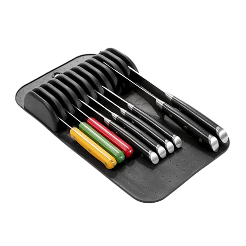 madesmart Classic Large Knife Mat Drawer Organizer, Carbon