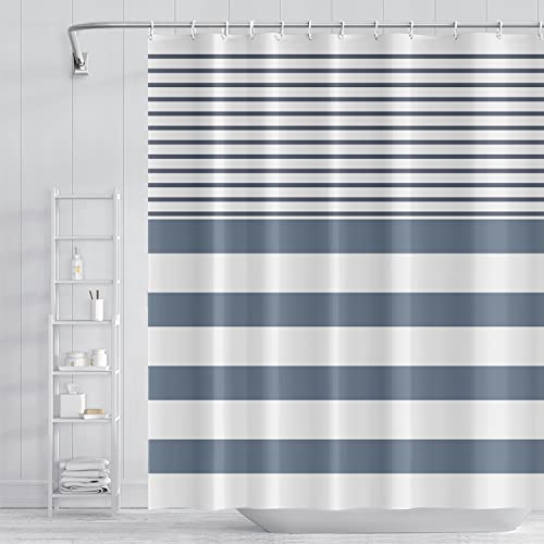 Umpoo Abstract Stripes Fabric Bathroom Shower Curtain - Navy Blue Lines Modern Minimalist Shower Curtain with Hooks - Polyester Waterproof Artistic Decor, 48x72 Inch