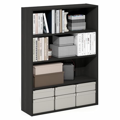 Furinno PASIR Book Shelf, 4-Tier Bookshelf with Open Storage Shelf, Standing Bookcase, 23.62 x 79.5 x 106.2cm, Easy Assembly, for Home Office, Bedroom, Living Room, Espresso