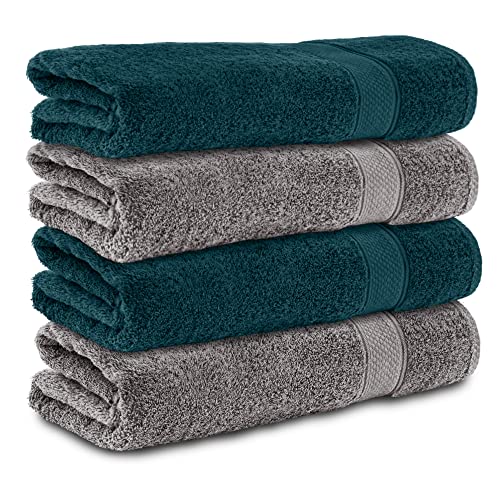 Komfortec Set of 4 Hand Towels 50 x 100 cm 100% Cotton Terry Towelling Soft Anthracite Grey/Petrol
