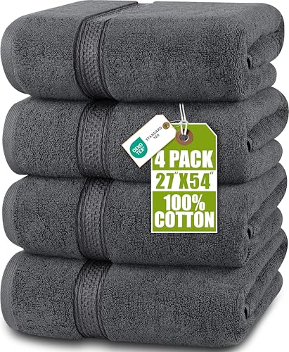 Utopia Towels 4 Pack Premium Bath Towels Set, (27 x 54 Inches) 100% Ring Spun Cotton 600GSM, Lightweight and Highly Absorbent Quick Drying Towels, Perfect for Daily Use (Grey)