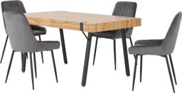 Seconique Treviso Dining Table Set with 4 Avery Chairs in Light Oak/Grey