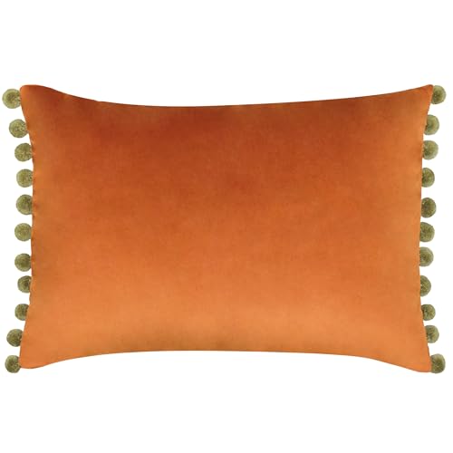 Paoletti Fiesta Velvet Pom Pom Feather Rich Filled Cushion
