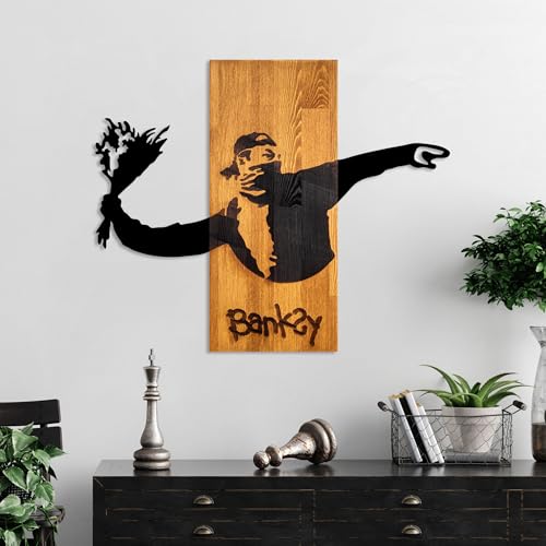 Elegant Decorative Wooden Wall Accessory, Walnut & Black, 69 x 58 x 3 cm, 100% Wood (3 cm) & Metal (1.5 mm), Unique Design for Stylish Home Decor