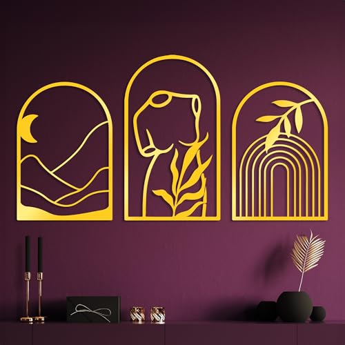 Elegant Gold Decorative Metal Wall Accessory (3 Pieces) - 1.5 mm Thickness, 58 x 40 cm & 69 x 40 cm - Perfect for Modern Home Decor & Stylish Interiors