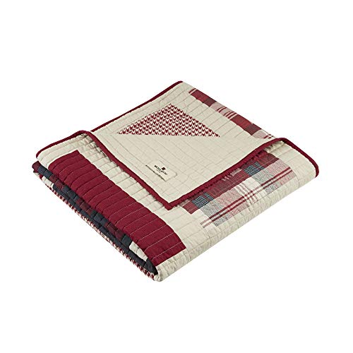 "Woolrich Luxury Quilted Throw - Cabin Lifestyle, Patchwork with Moose Design All Season, Lightweight and Breathable Cozy Bedding Layer Throws for Couch Sofa, 50"" W x 70"" L, Huntington Red"