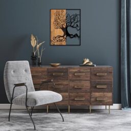 Decorative Wooden Wall Accessory, Black & Walnut, 49 x 3 x 58 cm, 50% Wood (3 cm) & 50% Metal (1.5 mm), Unique Design for Stylish Home Decor