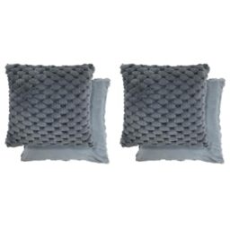 Emma Barclay Lush Luxury Faux Rabbit Fur Cushion Cover (Charcoal Grey) (Pack of 2)