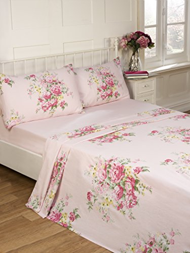 Rapport Home Kate Flannelette Sheet Set 100% Brushed Cotton Super King Pink Bed Set (Flat and Fitted Sheets with Matching Pillowcases)
