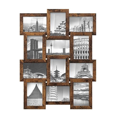 SONGMICS Photo Frame Multiple Pictures, 12 Collage Photo Frames for Wall, 4x6 Picture Frames, Wall Decor, Assembly Required, Rustic Brown RPF026X01