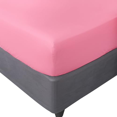 Miracle Home. Fitted Sheet 50% Cotton 50% Polyester, Soft and Comfortable, Elastic Corners, Anti-Peeling, for Mattresses of 20-30 cm, Strawberry, 200 x 200 x 30 cm Bed, 200 cm