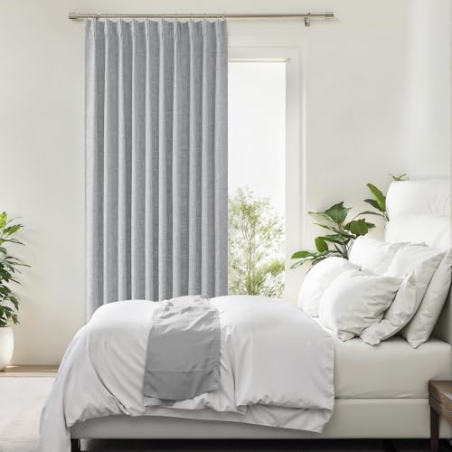 "Gray Pinch Pleated Full Blackout Curtains Linen Texture Thermal Insulated Window Treatment Panel 84 Inch for Living Room Bedroom Noise Reducing Back Tab Drapes with Hooks, 1 Panel, 60""Wx84""L"