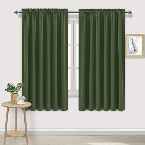 DWCN Blackout Curtains for Living Room Thermal Insulated, Energy Saving & Noise Reducing Bedroom Curtains, Olive Green, W 70x L 63 Inch, Set of 2 Rod Pocket Curtain Panels