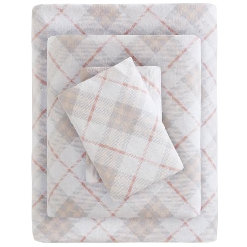 SLEEP PHILOSOPHY True North Cozy Flannel 100% Cotton Ultra Soft Cold Weather Sheet Set Bedding, Queen, Pink Plaid 4 Piece