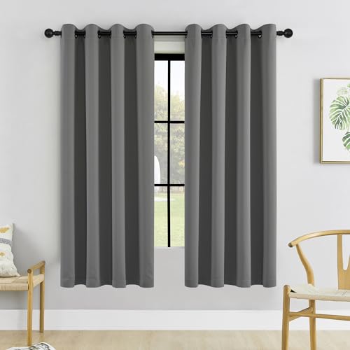 HUTO Blackout Window Curtains and Drapes - Thermal Insulated Solid Antique Copper Grommet Top Blackout Panels Draperies for Kid's Room (Grey, 1 Pair, 52 x 63 Inch)