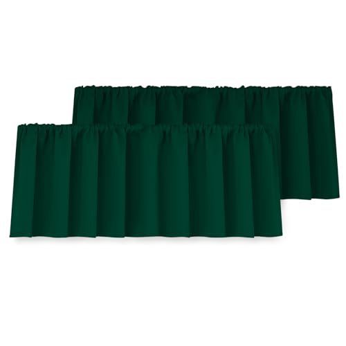 Yakamok 18 Inches Dark Green Blackout Curtains Valances for Basement - Room Darkening Rod Pocket Window Valances for Kitchen Windows???2 Panels???Width 52 by Length 18