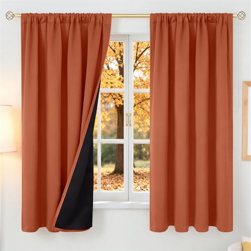 BGment Terracotta 100% Blackout Curtains for Bedroom, Fall Full Room Darkening Noise Reducing Living Room Curtains 63 Inch Length, Thermal Insulated Rod Pocket Window Drapes 2 Panels, 52 Inch Wide