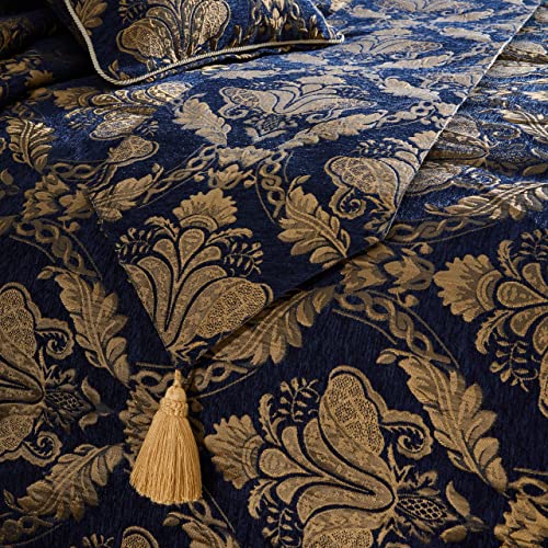 Paoletti Shiraz Runner - Elegant Damask Gold Embroidered Chenille Style Tasseled Accent