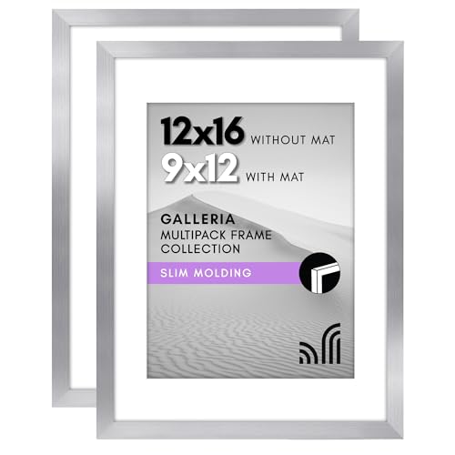 Americanflat 12x16 Picture Frame with Polished Plexiglass - Set of 2 - Use as 9x12 Frame with Mat or 12x16 Frame Without Mat - Galleria Collection - Gallery Wall Frame Set for Wall Display - Silver
