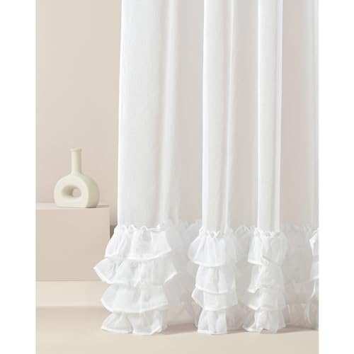 ROOM99 Flavia Eyelet Curtain 350 x 250 cm Width x Height Living Room Transparent Modern Curtain Scarf Living Room Bedroom White 1 Piece