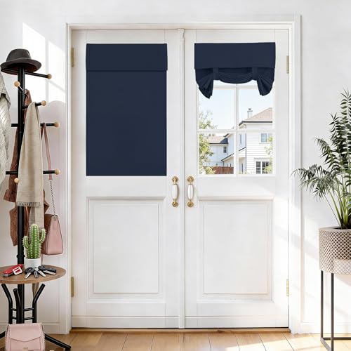 Vatge Small French Door Curtains, 26 x 40 Inches, Room Darkening, Thermal Insulated, Narrow Curtains, Perfect for French Doors, Classroom Door, 1 Panel, W 26 x L 40 Inches, Navy Blue