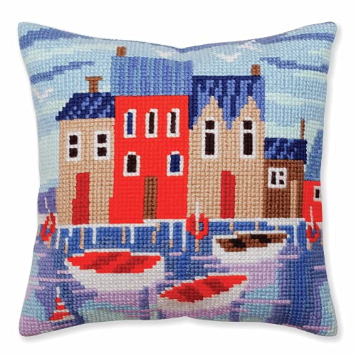 Collection d'Art 5387 Quiet Harbour Cross Stitch Cushion, Cotton, Multi-Colour, 40 x 40 cm
