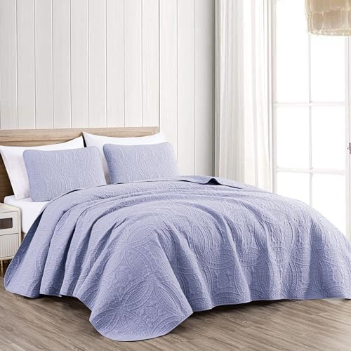 Chezmoi Collection Austin 3-Piece Oversized Bedspread Coverlet Set (Queen, Lavender)