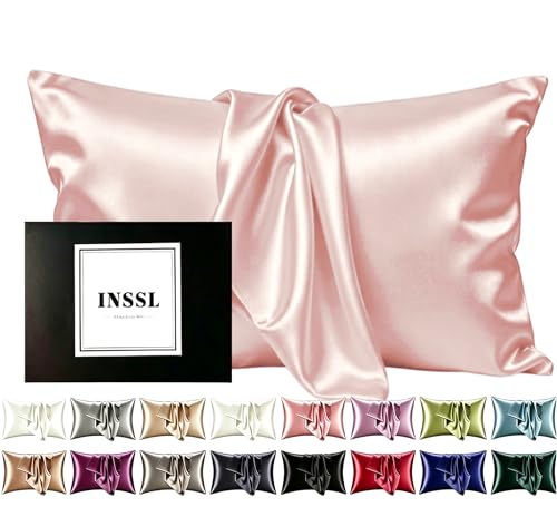 "INSSL Mulberry Silk Pillowcase for Women, for Hair and Skin, Staying Comfortable and Breathable During Sleep (20""x30"", Pink)"