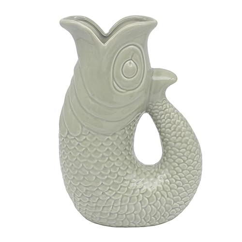 Lesser & Pavey Fish Jug/Vase Green 26cm - Decorative Ceramic Flower Vase for Fresh & Artificial Flowers - Stylish Home Décor Jug - Unique Alternative to Glass Vase