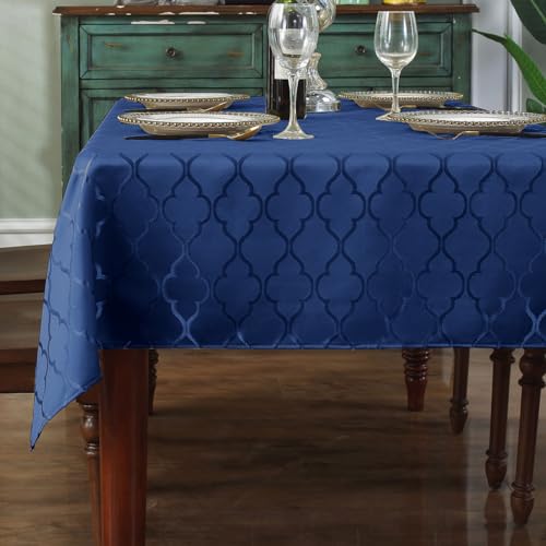 "SASTYBALE Jacquard Rectangle Tablecloth, Navy Blue, 60"" x 84"" - Wrinkle Free Spillproof Water Resistant Damask Table Cover, Patriotic Decor for Memorial Day, Veterans Day, 4th of July Day"