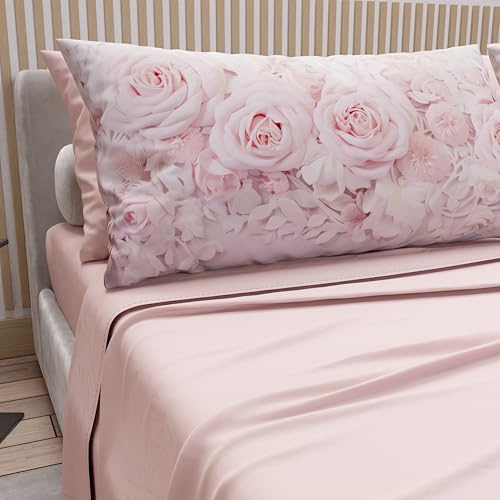 PETTI Artigiani Italiani - Double Bed Sheets Cotton with Pillowcases in Digital Print, Double Bed Sheet Pattern 340 Light Powder, 100% Made in Italy
