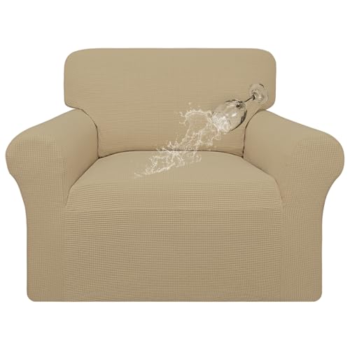 Easy-Going 100% Waterproof Oversized Chair Couch Cover, Dual Waterproof Sofa Cover, Stretch Jacquard Sofa Slipcover, Leakproof Furniture Protector for Kids, Pets, Dog and Cat, Sand