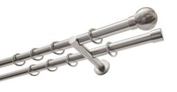 Gardinia Curtain Pole Set Ball 2-Track Diameter 20 mm Stainless Steel Look 160 cm