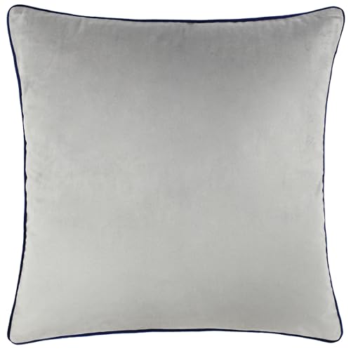 furn. Meridian Feather Filled Cushion – Luxury Contrast Piped Velvet Decorative Pillow (Silver/Navy - 45x45cm)