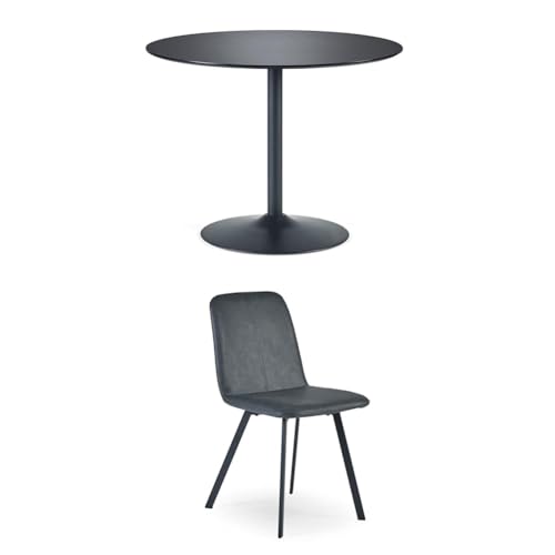 Julian Bowen Set of Nero 100cm Round Table & 4 Goya Antique Black Chairs