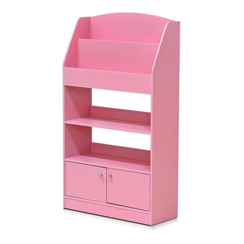 Furinno LOVA Book Shelf, Magazine Bookshelf, Bookcase with Storage Cabinet, 9.4 x 24.6 x 43.3, for Living Room, Bedroom, Home Office, Pink