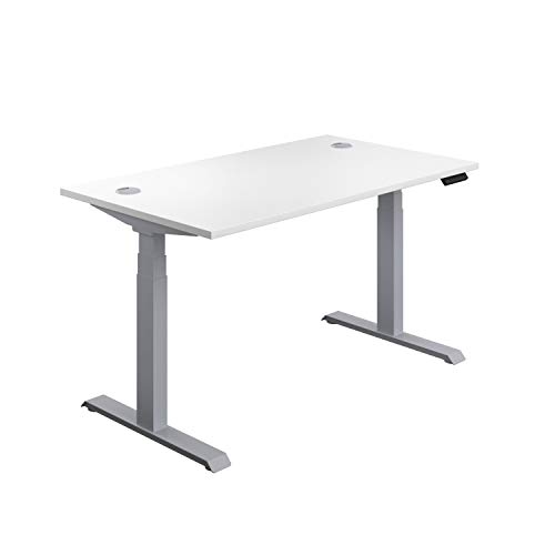 Office Hippo Sit Stand Desk with Electric Twin Motor and Built-in Memory, Engineered Wood, White with Silver Frame, 120 x 80 x 65 to 131 cm