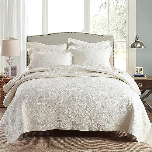 mixinni Quilt Beige Queen 3-Piece Paisley Pattern Elegant Quilt Set Queen Size Lightweight Bed Cover Soft Bedspreads Coverlet Set-(Beige, Queen Size)