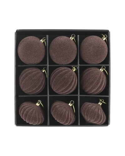 WeRChristmas Set of 25 Espresso Velvet Christmas Baubles, 6cm & 8cm - Set of 25 espresso velvet baubles in 6cm and 8cm sizes with round, ribbed and onion swirl designs plus gold hanging details