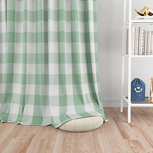 "Curtains for Windows Buffalo Check Drapes Plaid Gingham Pattern Rod Pocket Cotton Curtain Panels 100 inch Length Farmhouse Kitchen Curtains 2 Panels Living Room Bedroom Basement Green White 52""x100"""