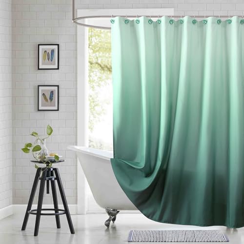 "BESTRIPES 90 Inch Fabric Shower Curtain, Extra Long Green Ombre Cloth Shower Curtains for Bathroom, 72"" W x 90"" H"