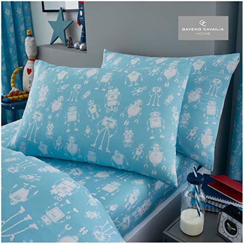 GAVENO CAVAILIA Children Character Bedding, 2 Piece Printed Easy Care Bedlinen, Robot-Multi-SS, 1 Fitted Bedsheet and 1 Matching Pillow Case,matching panel sheet set,254577
